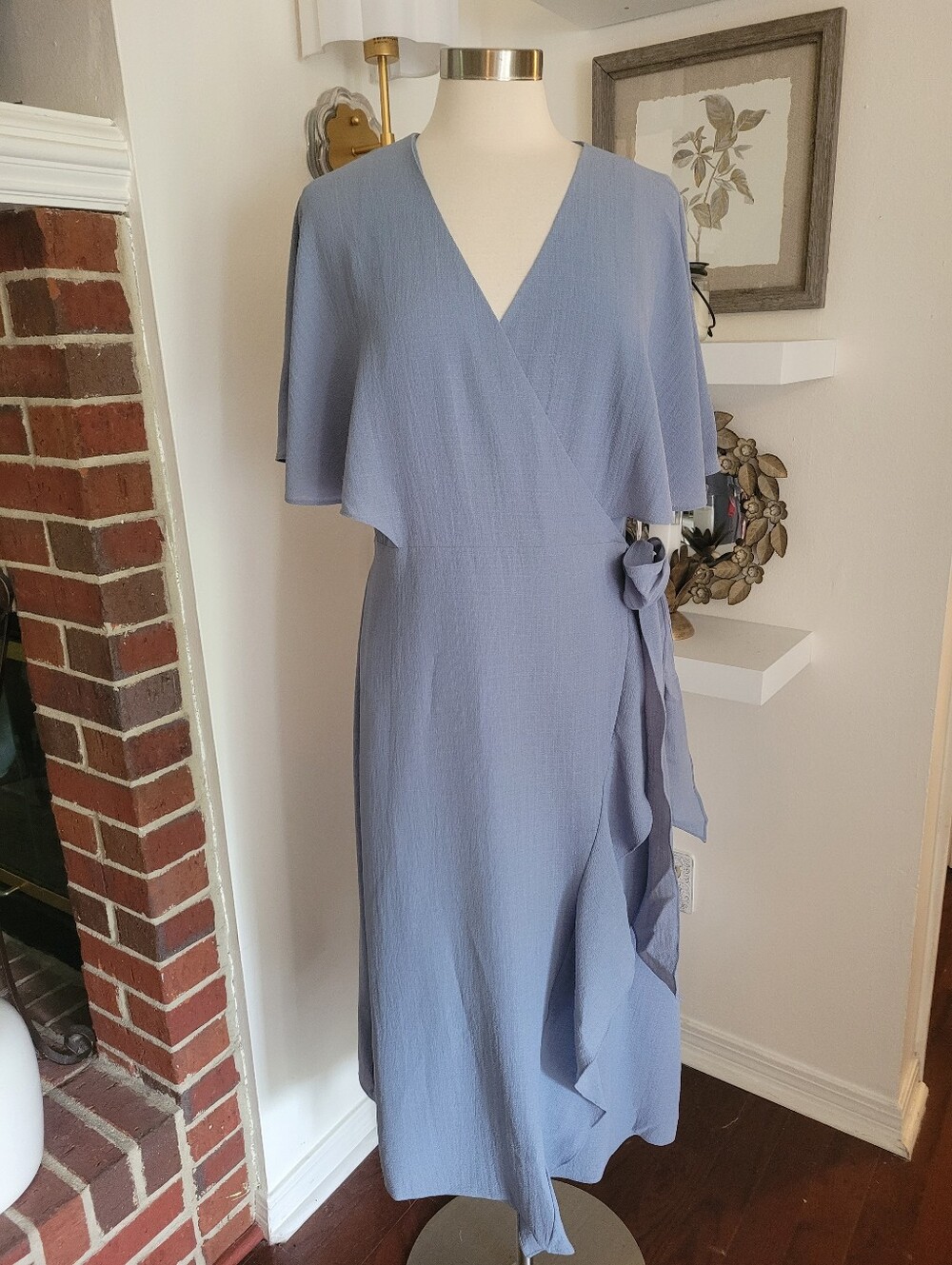 Halston Heritage Dusty Blue Wrap Midi Dress with Side Tie - Picture 9 of 9